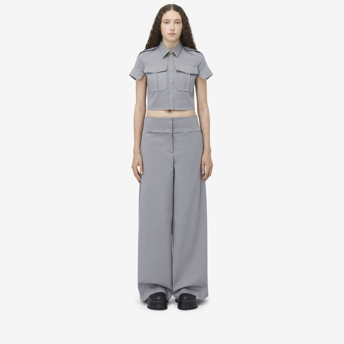 Alexander McQueen Women's Grey & Silver Wide Leg Utility Trousers - 10 (Cotton)